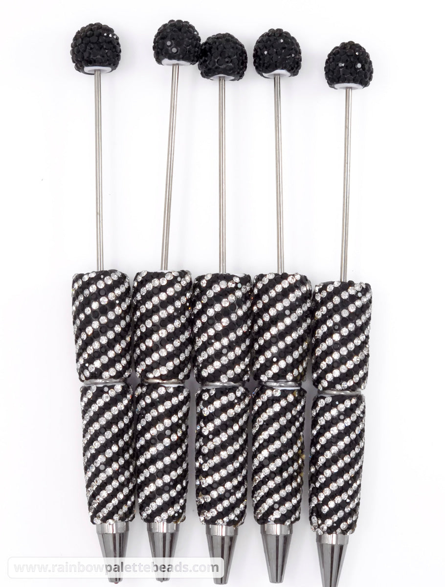 Black Diagonal Stripe Full Rhinestone Beadable Diamond Pen