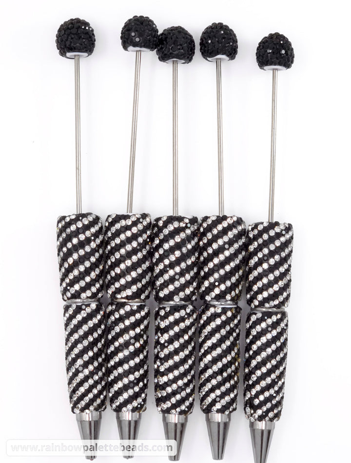 Black Diagonal Stripe Full Rhinestone Beadable Diamond Pen