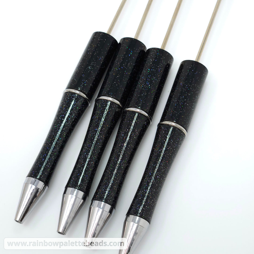Black Iridescent Glitter Beadable Plastic Pen