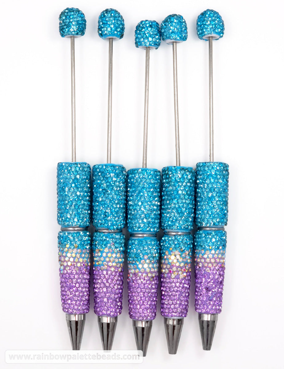 Blue/Purple Waves Ombre Crystal Confetti Full Rhinestone Beadable Diamond Pen