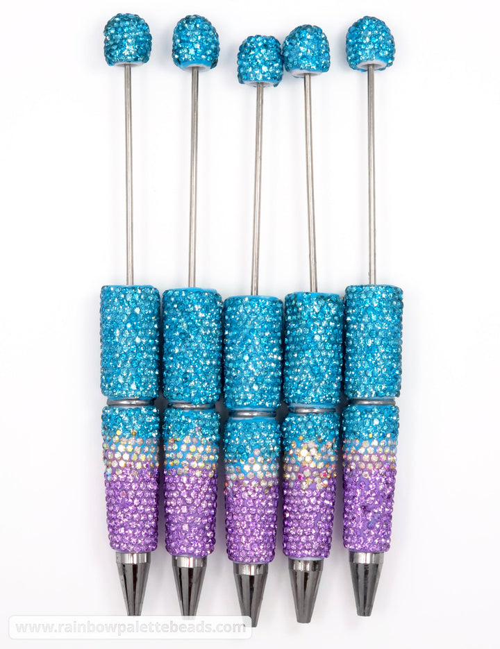 Blue/Purple Waves Ombre Crystal Confetti Full Rhinestone Beadable Diamond Pen