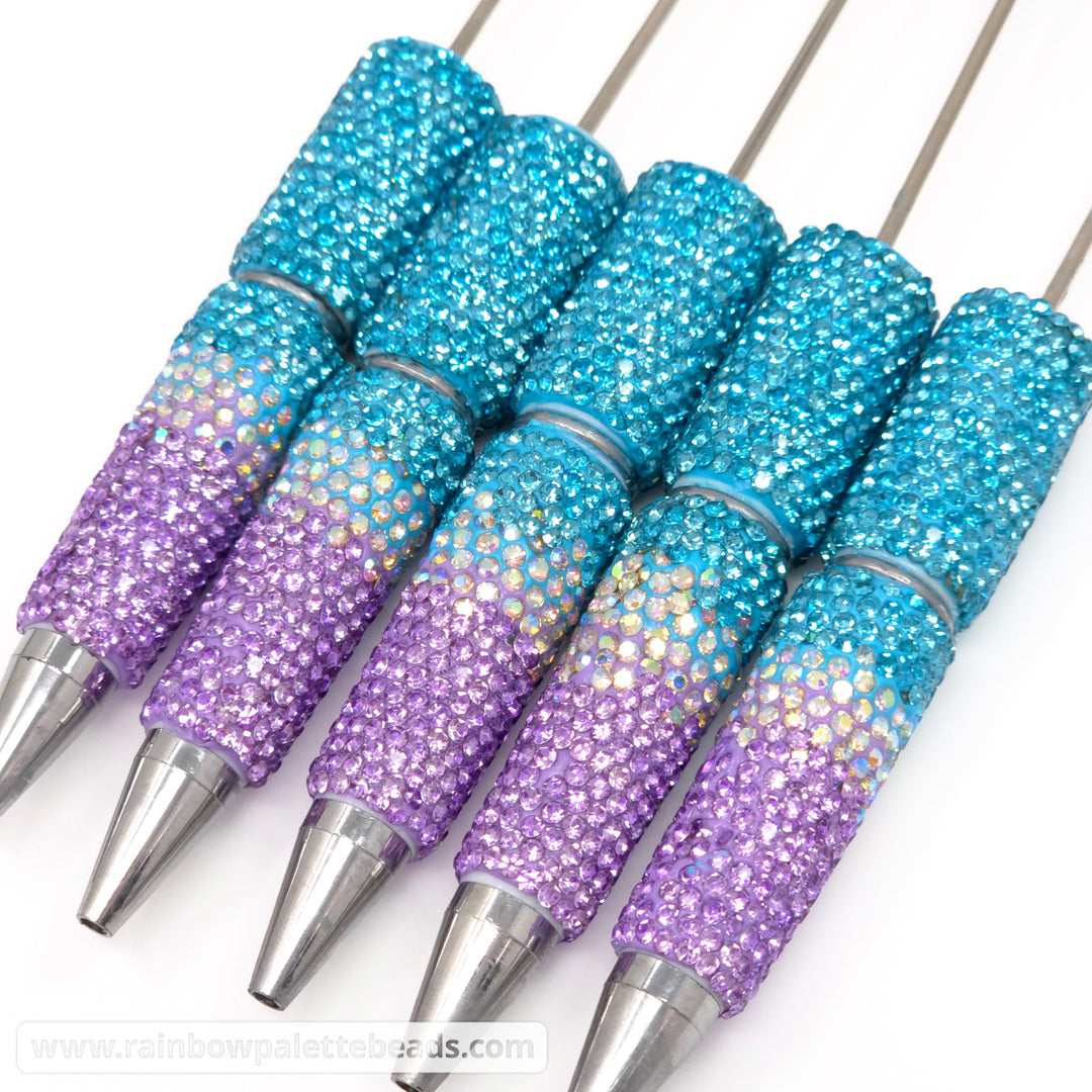 Blue/Purple Waves Ombre Crystal Confetti Full Rhinestone Beadable Diamond Pen