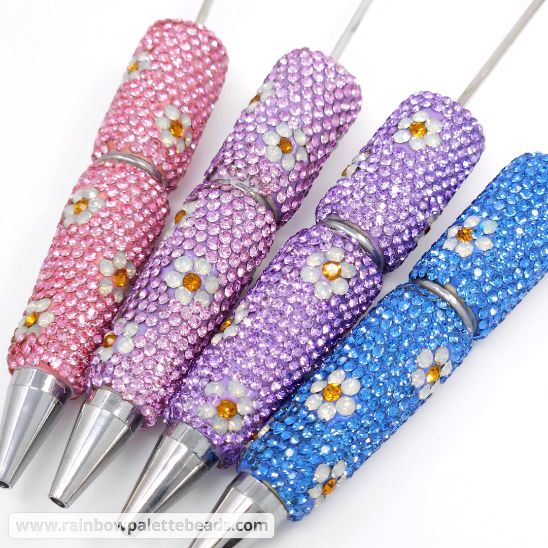 Blue Sparkle Daisy Jeweled Full Rhinestone Beadable Diamond Pen