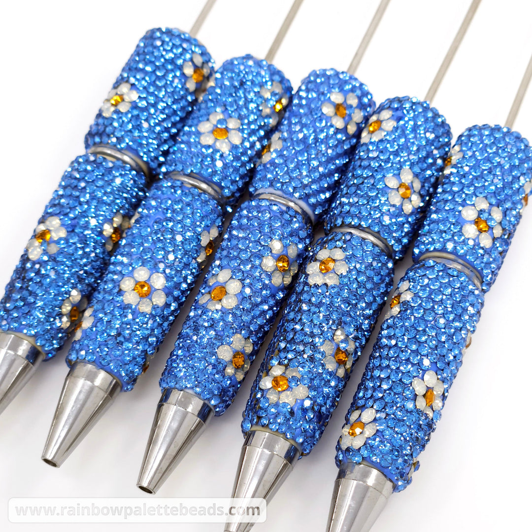 Blue Sparkle Daisy Jeweled Full Rhinestone Beadable Diamond Pen
