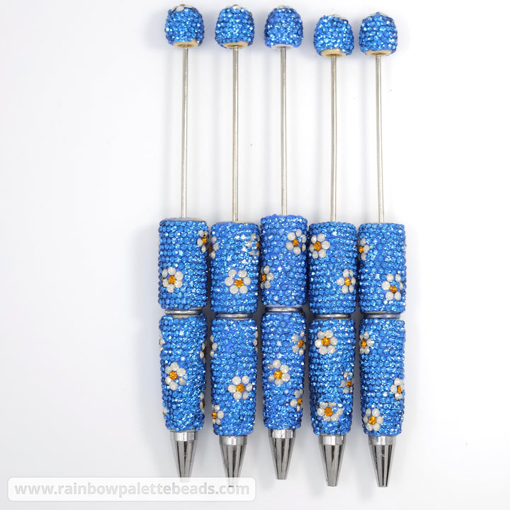 Blue Sparkle Daisy Jeweled Full Rhinestone Beadable Diamond Pen
