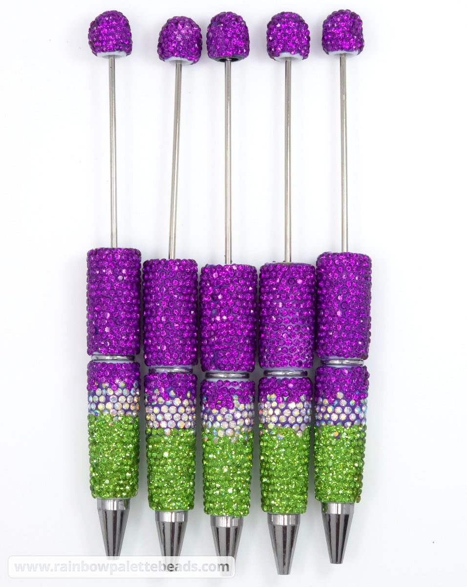 Bright Halloween (Royal Purple/Lime) Ombre Crystal Confetti Full Rhinestone Beadable Diamond Pen