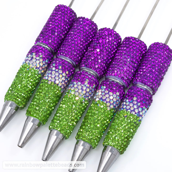 Bright Halloween (Royal Purple/Lime) Ombre Crystal Confetti Full Rhinestone Beadable Diamond Pen