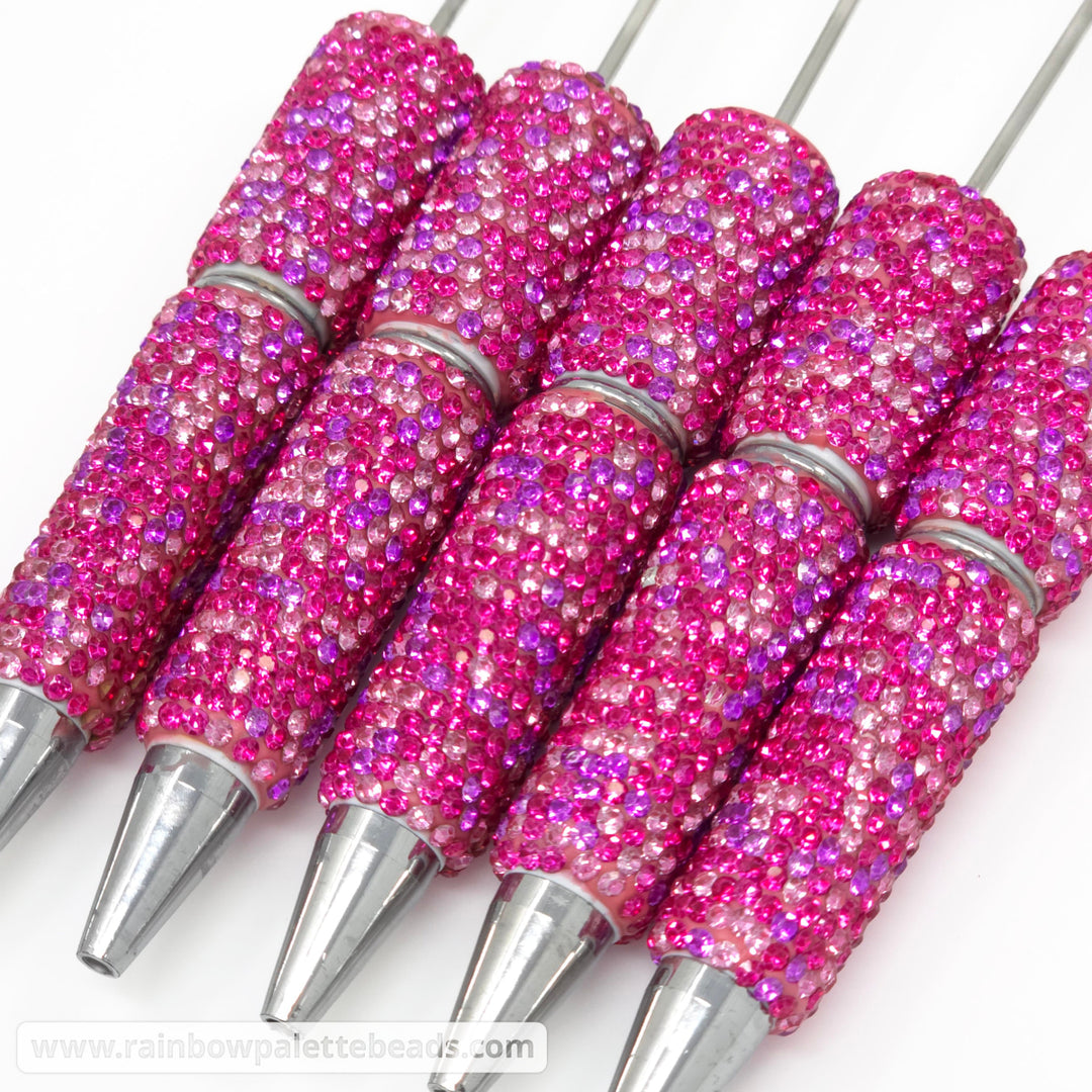 Magenta Rose & Purple Confetti Crystal Full Rhinestone Beadable Diamond Pen