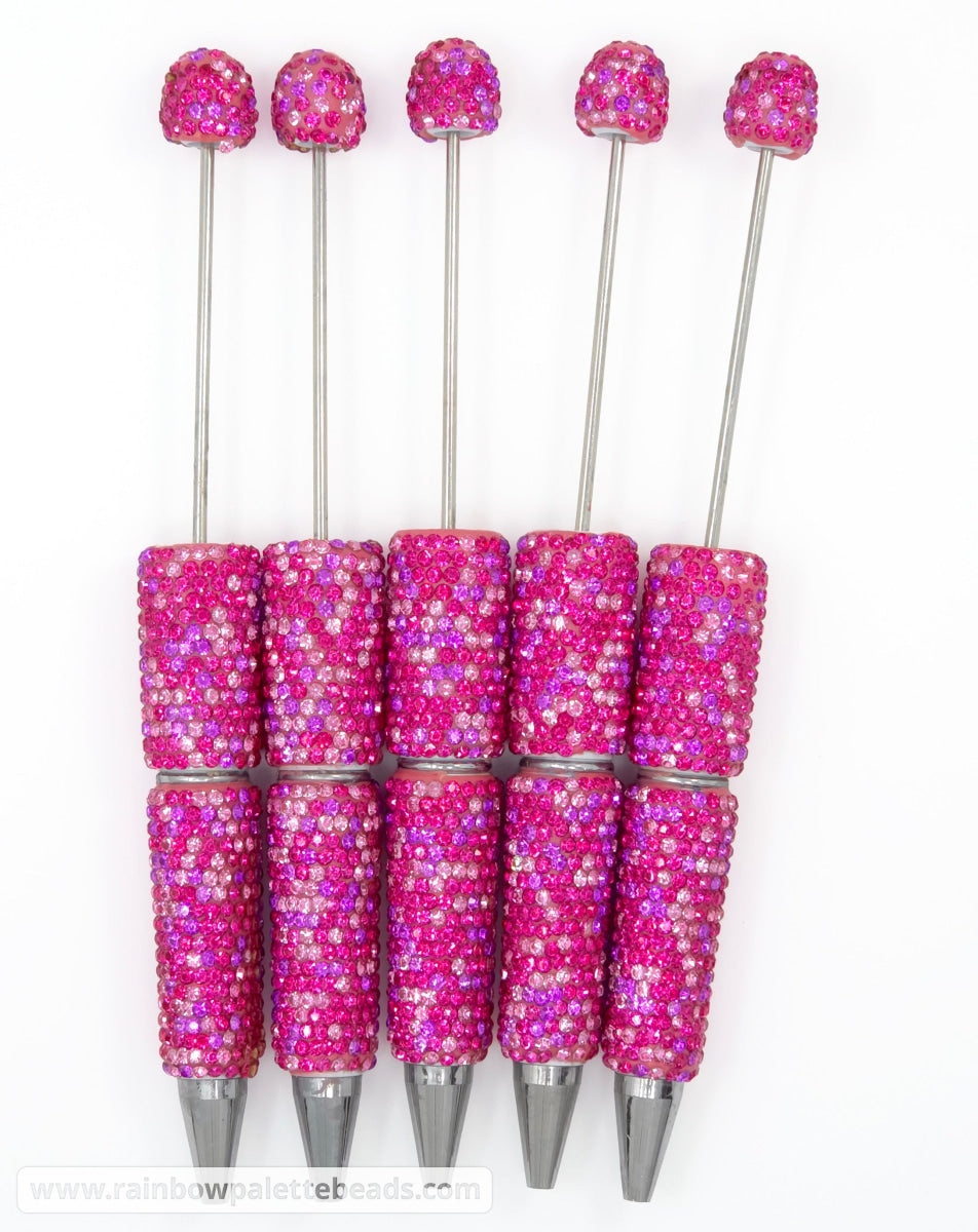 Magenta Rose & Purple Confetti Crystal Full Rhinestone Beadable Diamond Pen
