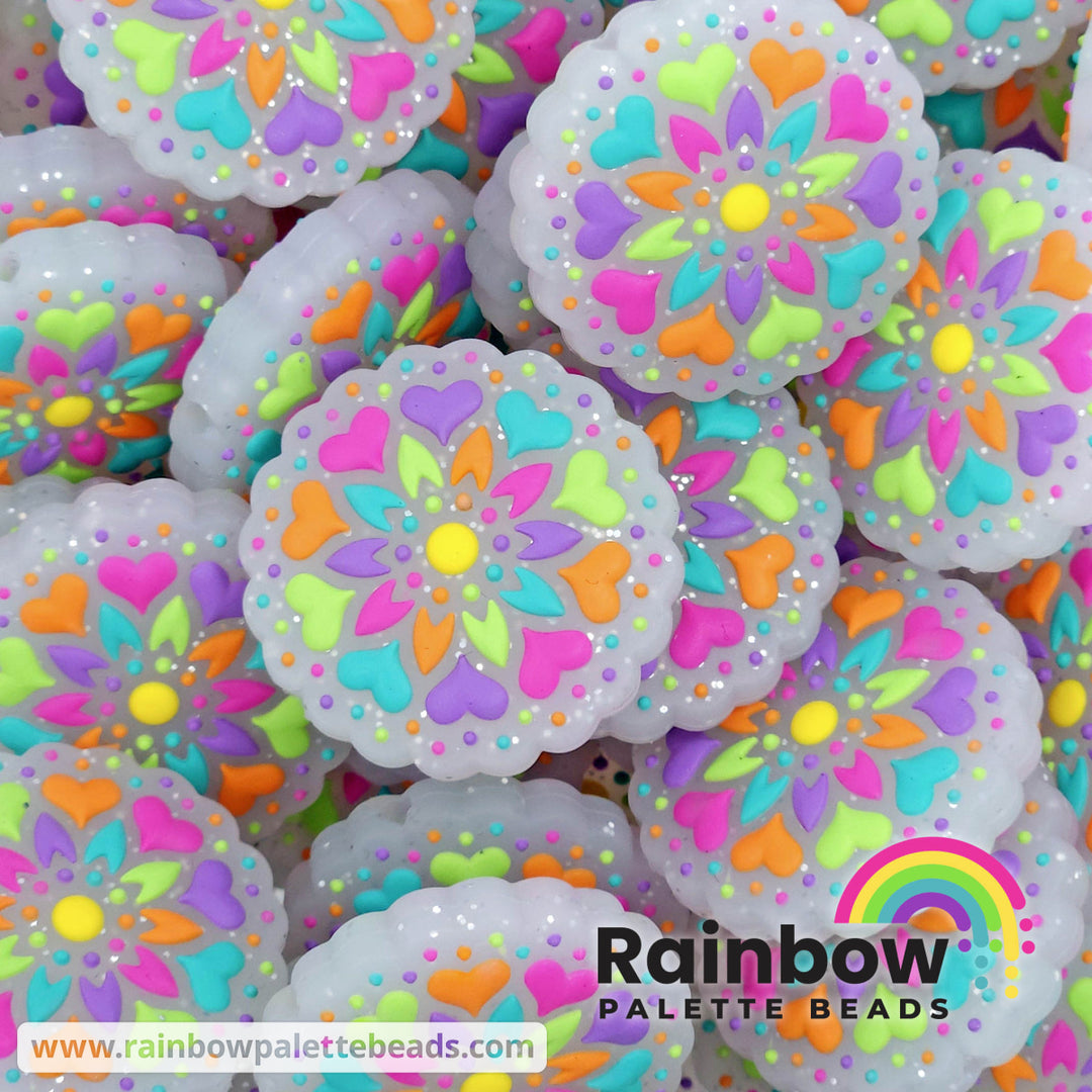 Bright Spring Glitter Mandala Exclusive Silicone Focal Bead Beads