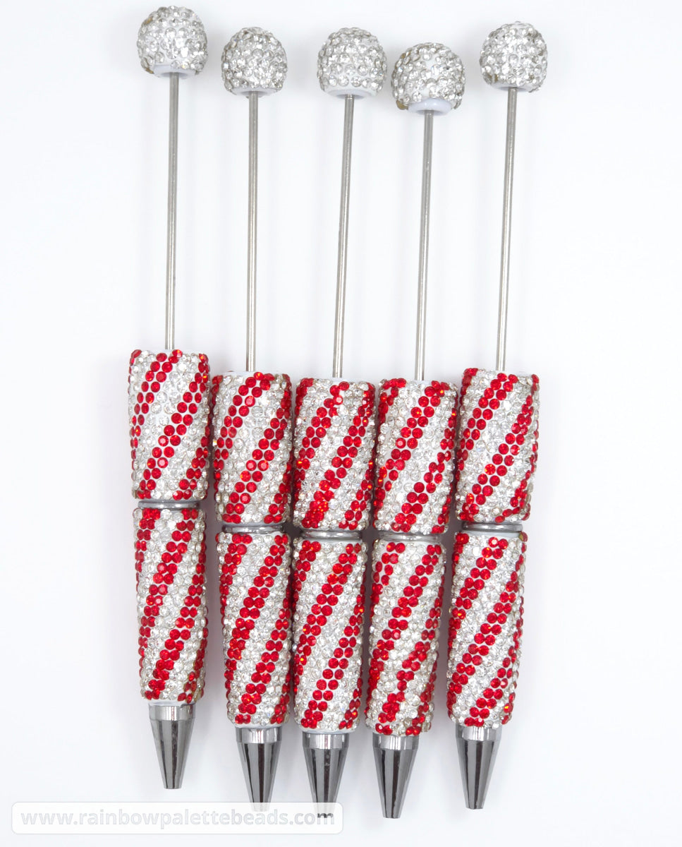 Candy Cane (Red/White) Diagonal Stripe Full Rhinestone Beadable Diamond Pen
