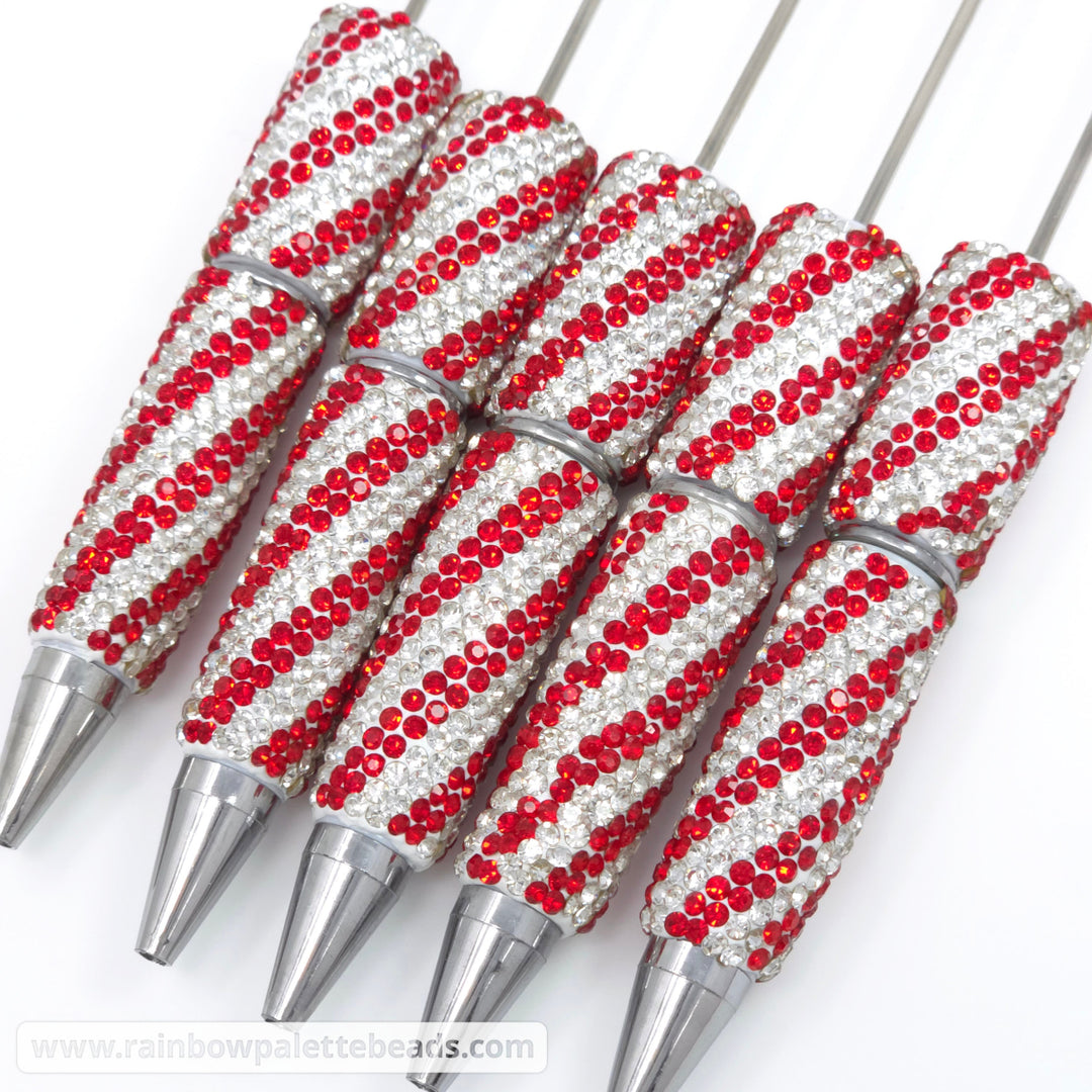 Candy Cane (Red/White) Diagonal Stripe Full Rhinestone Beadable Diamond Pen