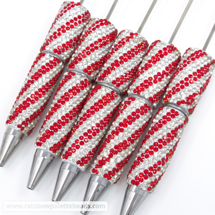 Candy Cane (Red/White) Diagonal Stripe Full Rhinestone Beadable Diamond Pen