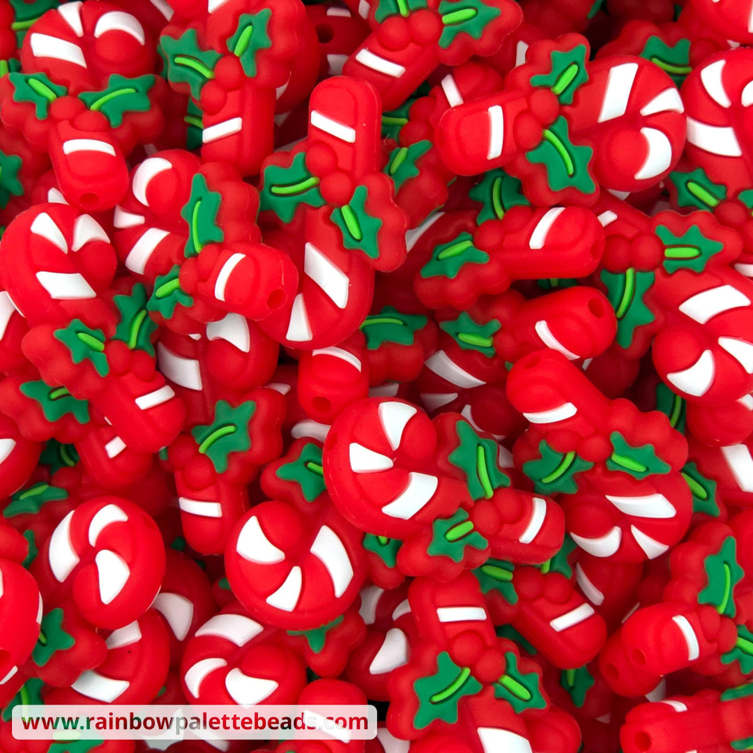 Candy Cane Silicone Focal Bead - Beads