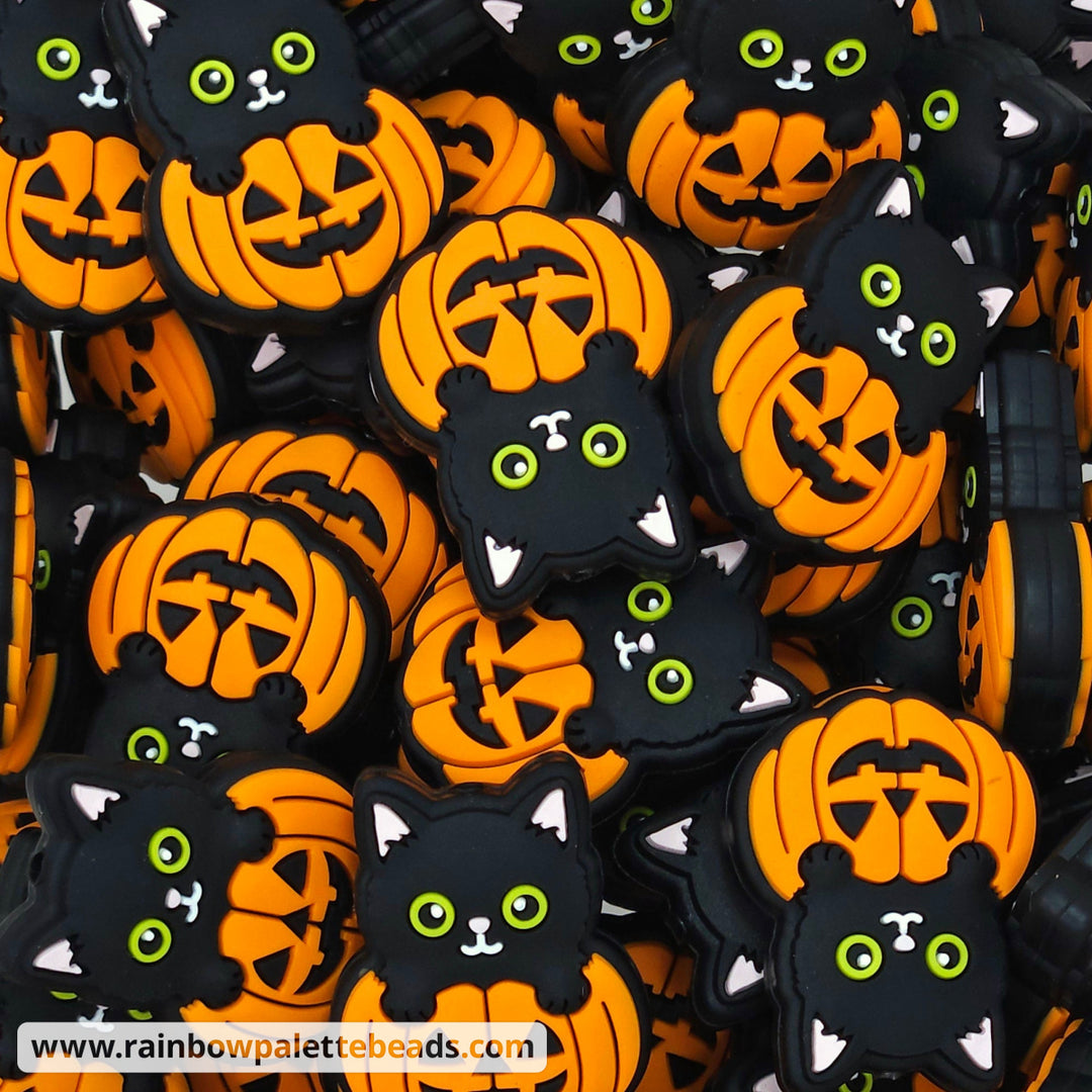 Cat in Pumpkin Silicone Focal Bead Beads