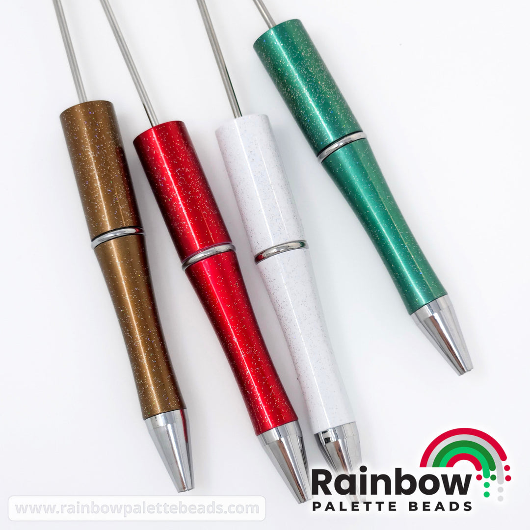 Christmas 4-Pack Glittery Beadable Plastic Pen Set