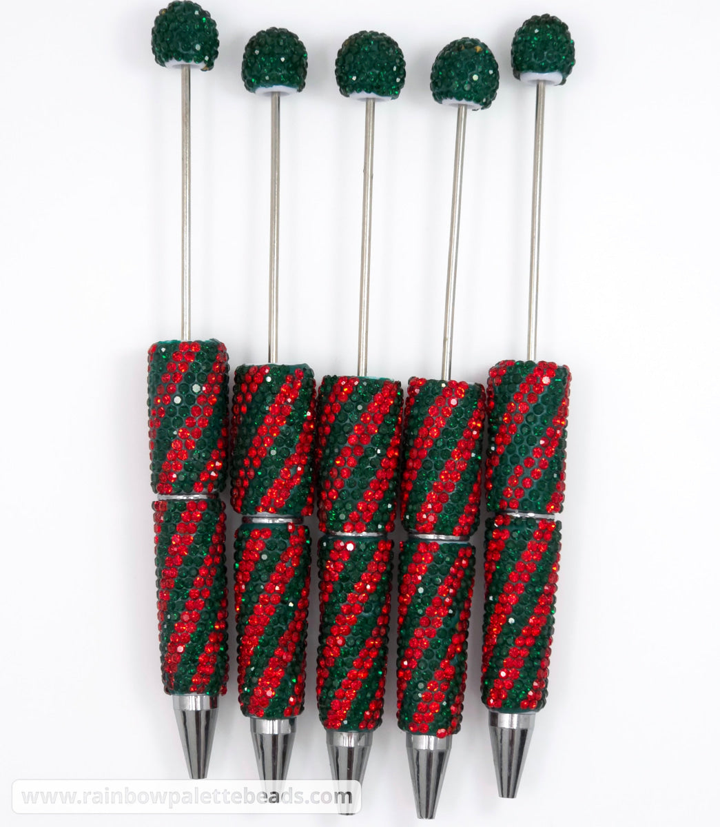 Christmas (Red/Forest Green) Diagonal Stripe Full Rhinestone Beadable Diamond Pen