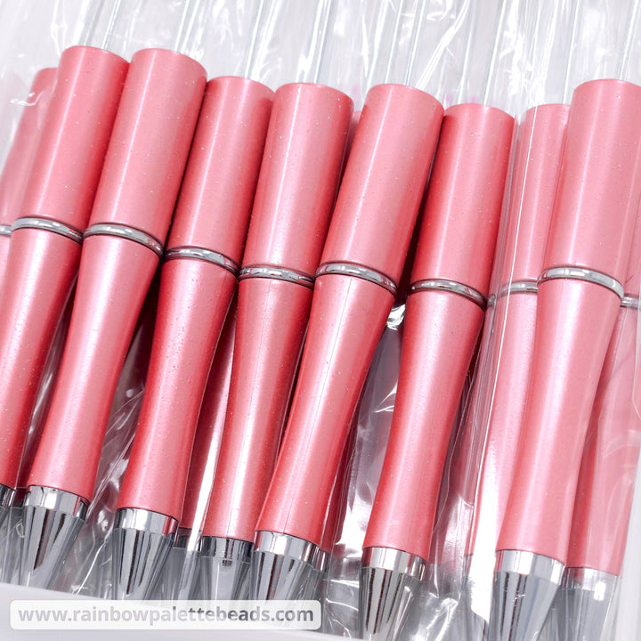Coral Pearlescent Glittery Beadable Plastic Pen