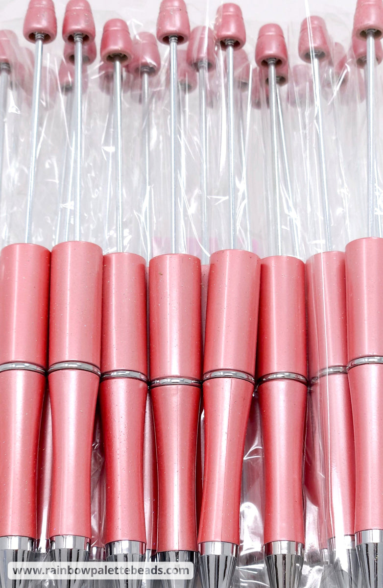 Coral Pearlescent Glittery Beadable Plastic Pen