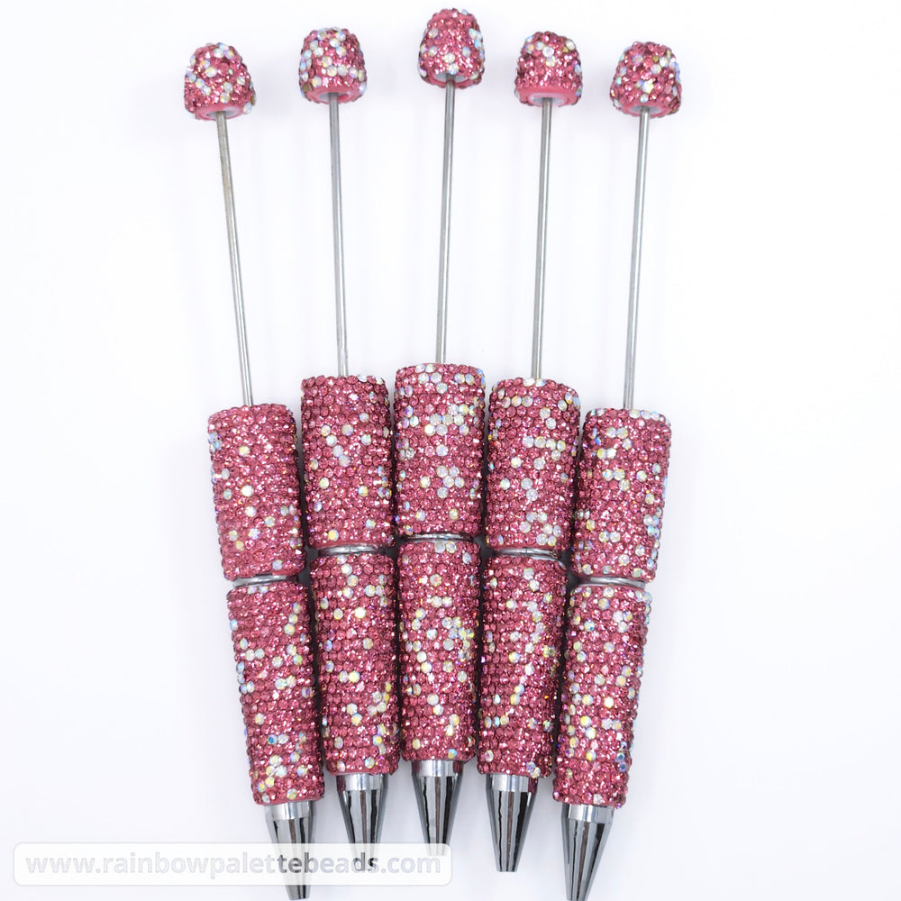 Coral Rose Sparkle Fully Covered Rhinestone Beadable Diamond Pen