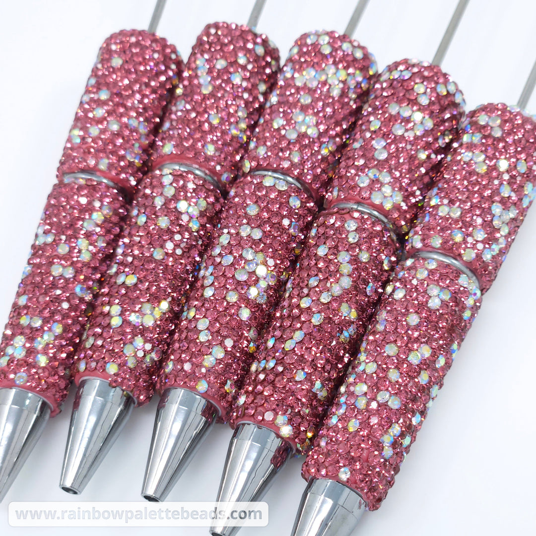 Coral Rose Sparkle Fully Covered Rhinestone Beadable Diamond Pen