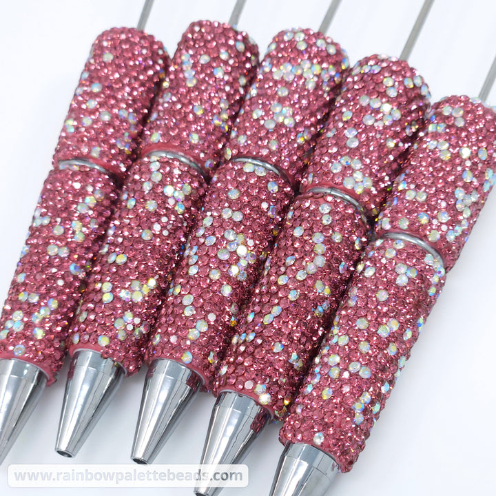 Coral Rose Sparkle Fully Covered Rhinestone Beadable Diamond Pen