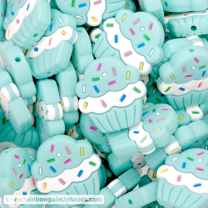 Cupcake Silicone Focal Beads Light Turquoise Beads