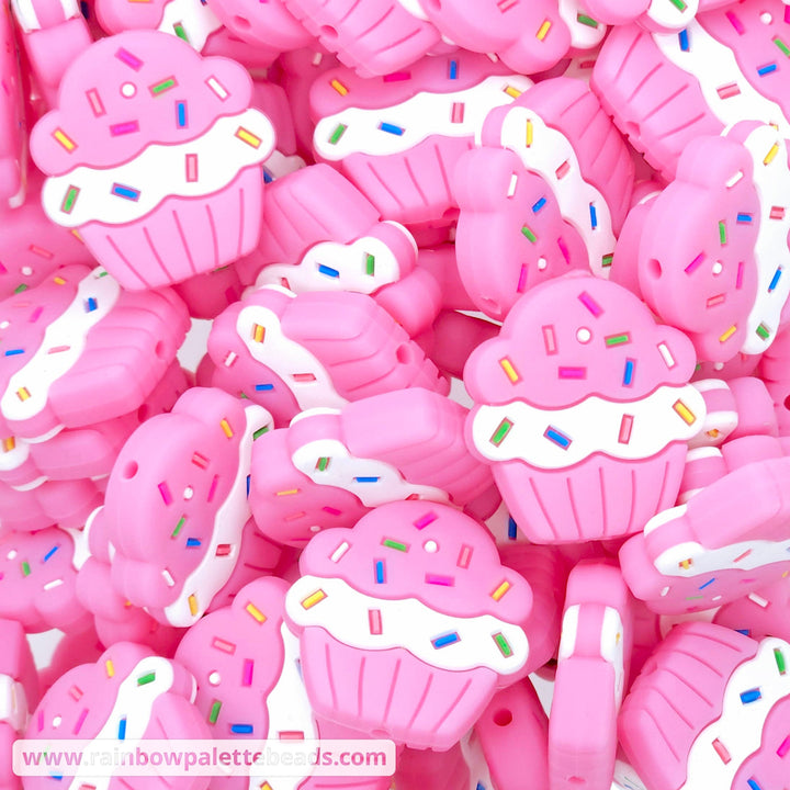 Cupcake Silicone Focal Beads Pink Beads