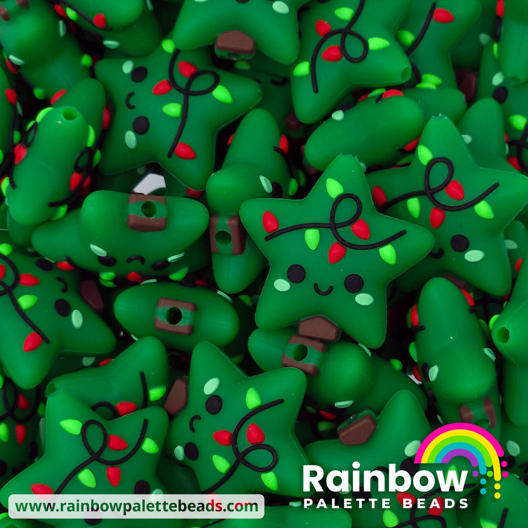 Cute Christmas Tree Star Exclusive Silicone Focal Beads Classic Christmas Beads