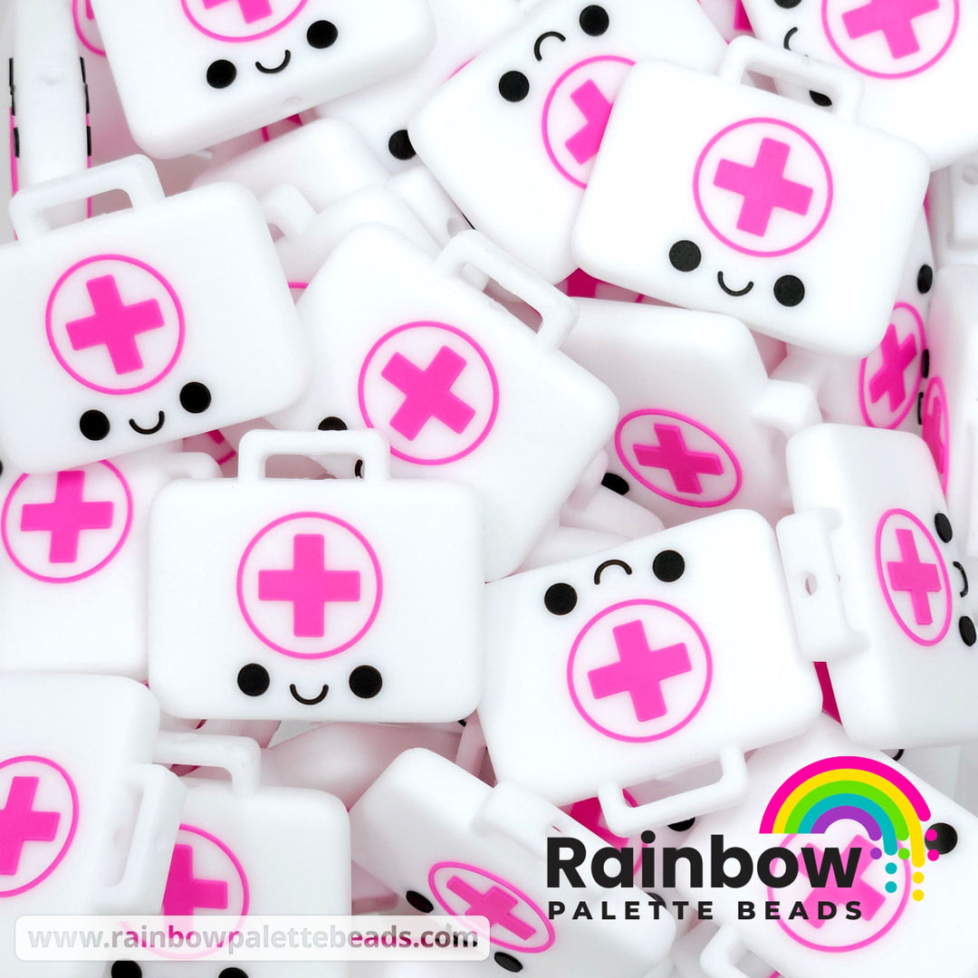 Cute First Aid Kit Box Exclusive Silicone Focal Bead Magenta Beads