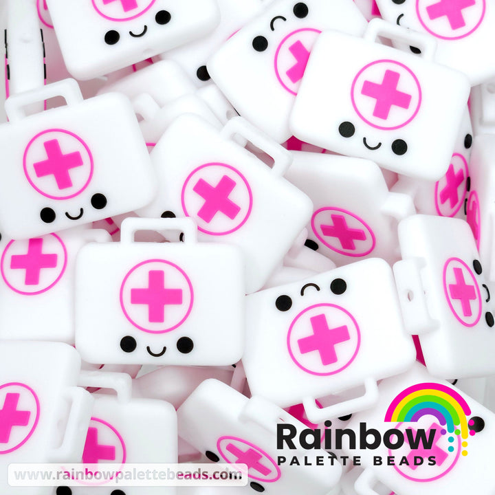 Cute First Aid Kit Box Exclusive Silicone Focal Bead Magenta Beads