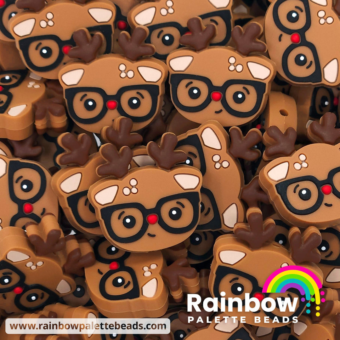 Cute Glasses Reindeer Exclusive Silicone Focal Bead Beads