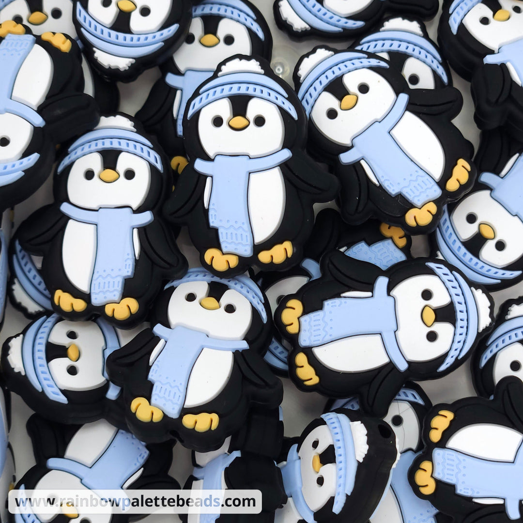 Cute Penguin Silicone Focal Beads Baby Blue Beads