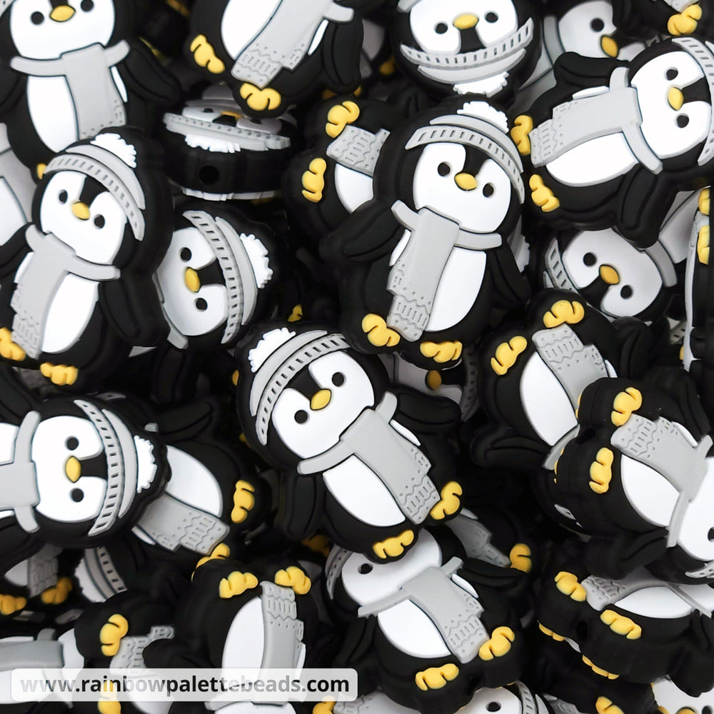 Cute Penguin Silicone Focal Beads Gray Beads