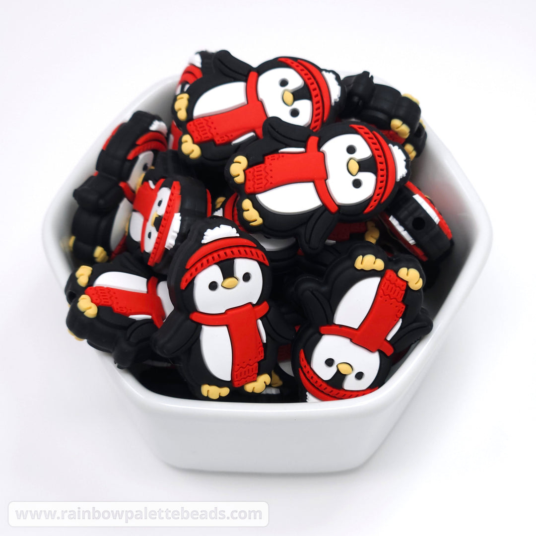 Cute Penguin Silicone Focal Beads Red Beads
