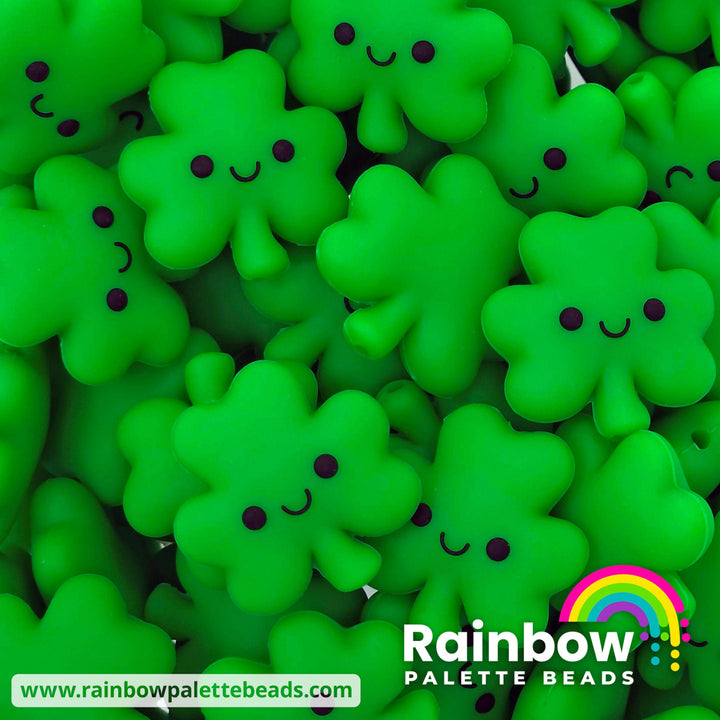 Cute Shamrock/Clover Exclusive Silicone Focal Bead Kelly Green Beads