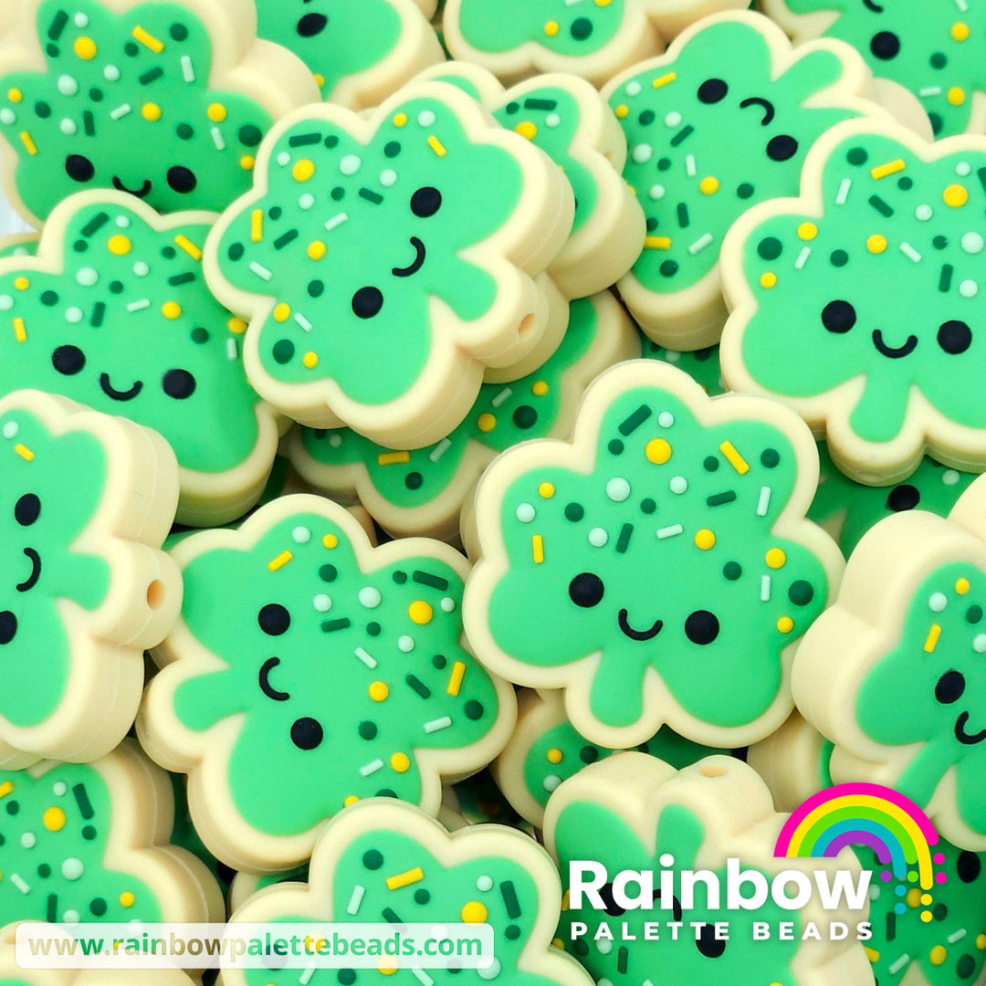 Cute Shamrock/Clover Sugar Cookie Exclusive Silicone Focal Beads Beads