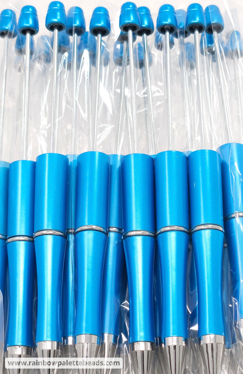Cyan Blue Pearlescent Beadable Plastic Pen