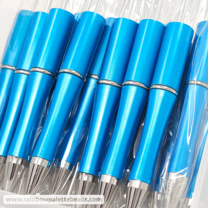 Cyan Blue Pearlescent Beadable Plastic Pen