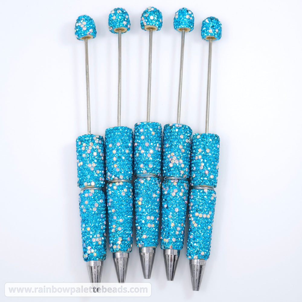Cyan Sparkle Fully Covered Rhinestone Beadable Diamond Pen