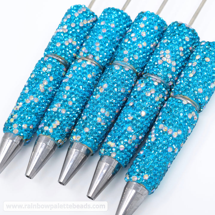 Cyan Sparkle Fully Covered Rhinestone Beadable Diamond Pen