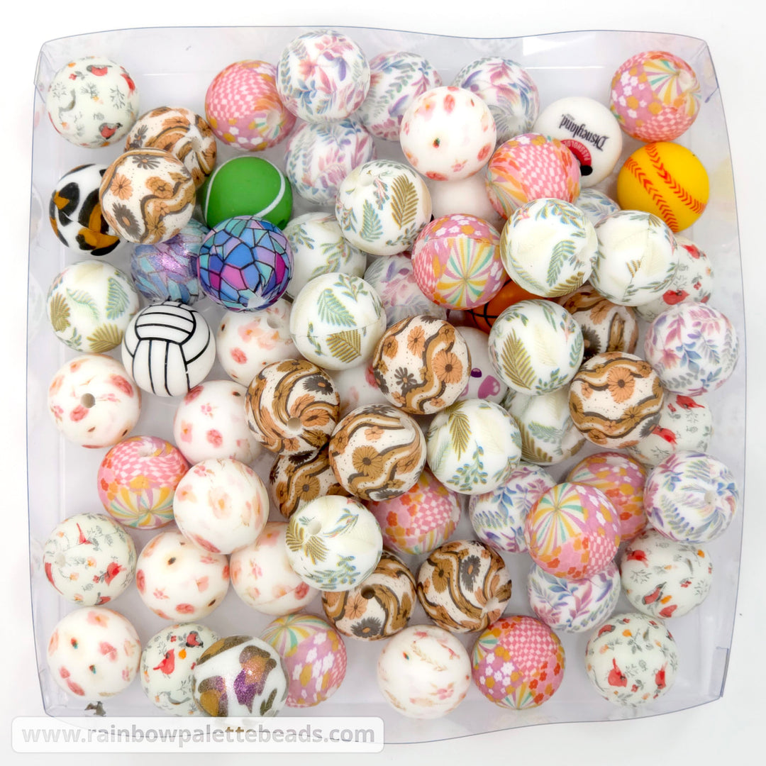 DESTASH LISTING: Random 15mm Silicone Print Beads (76 beads)