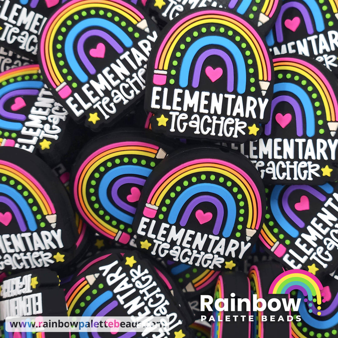 Elementary Teacher Rainbow Exclusive Silicone Focal Bead Black Beads