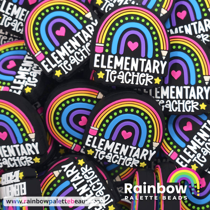 Elementary Teacher Rainbow Exclusive Silicone Focal Bead Black Beads