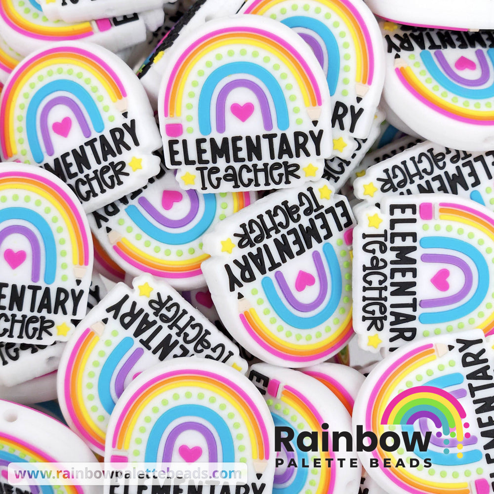 Elementary Teacher Rainbow Exclusive Silicone Focal Bead White Beads