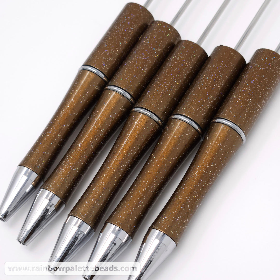 Gingerbread Bronze-Brown Pearlescent Glittery Beadable Plastic Pen Iridescent Glittery