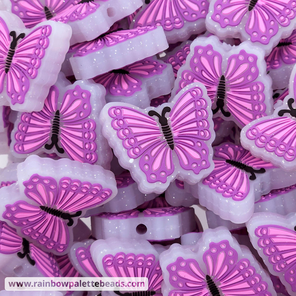 Glitter Butterfly Silicone Focal Bead Purple Beads
