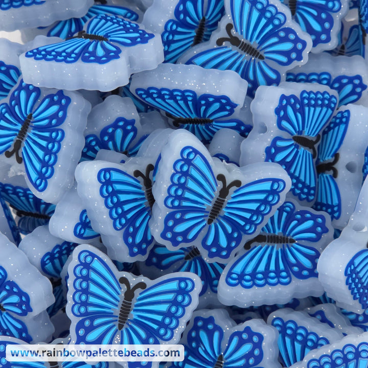 Glitter Butterfly Silicone Focal Beads - Blue - Beads