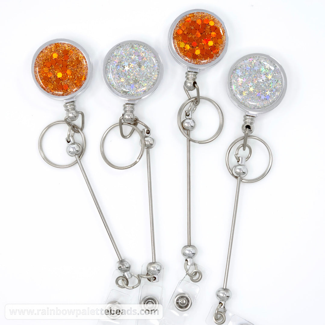 Glitter Sequin Beadable Retractable Badge Reel