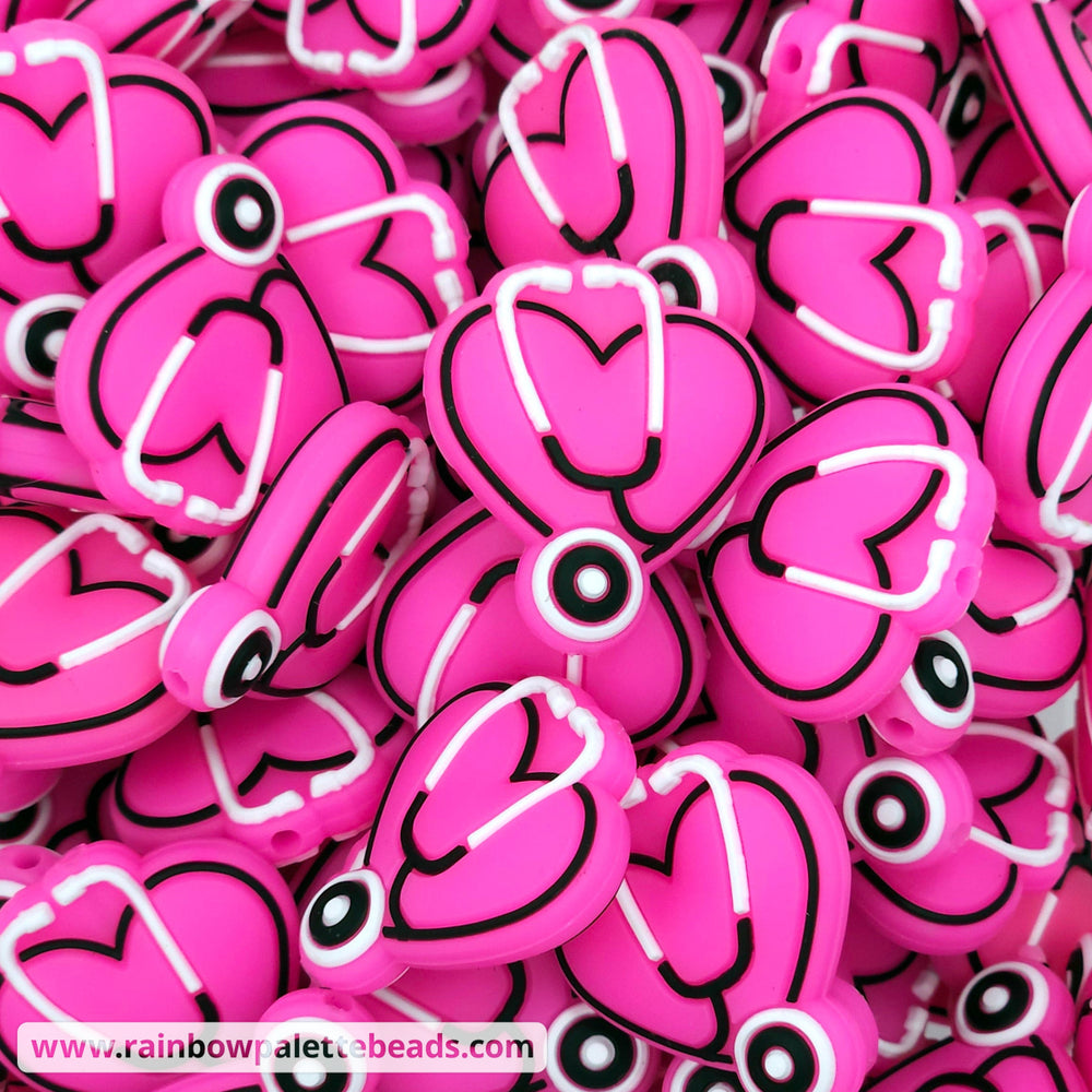 Heart Stethoscope Silicone Focal Beads Fuchsia Beads